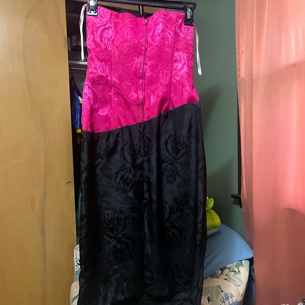 Vintage 1990 strapless dress corset pink black size 6